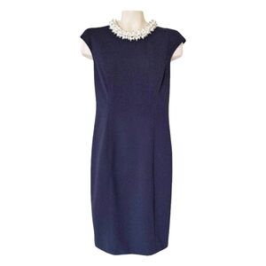 Betsey Johnson Navy Sheath Cocktail Dress Evening Wedding Occasion Pearls Event